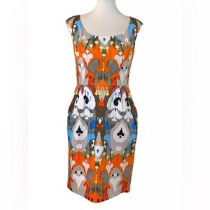 NWT Size 12 Maggy London Vibrant Orange and Blue Midi Dress